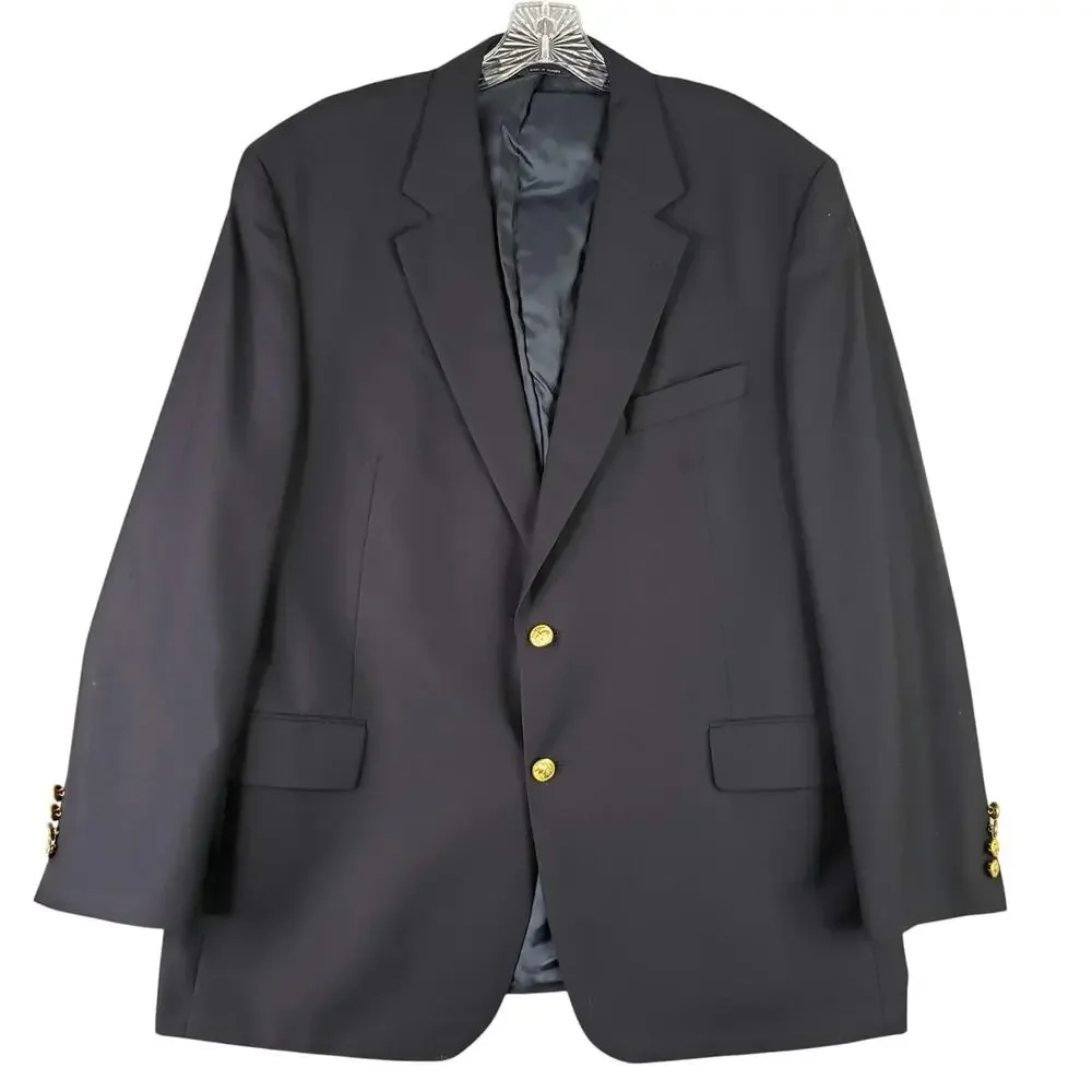 Brooks Brothers Madison Loro Piana Blazer Men's 41R Navy Gold Logo Buttons
